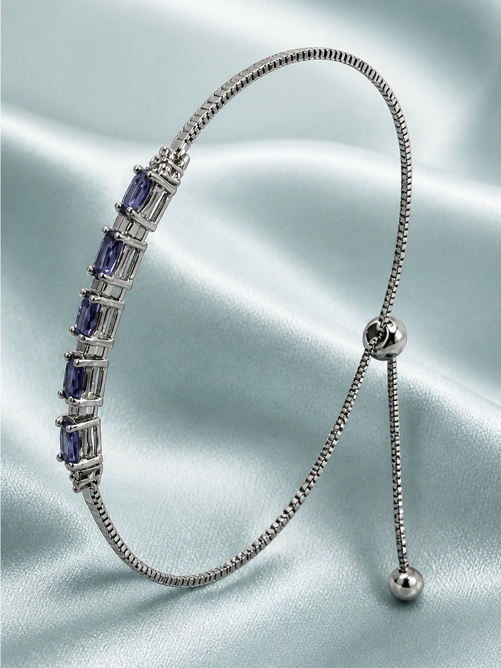 Genuine Iolite Adjustable S925 Bolo Bracelet.